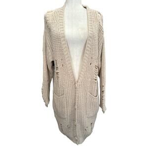 POL Distressed Beige Loose Knit Cardigan M